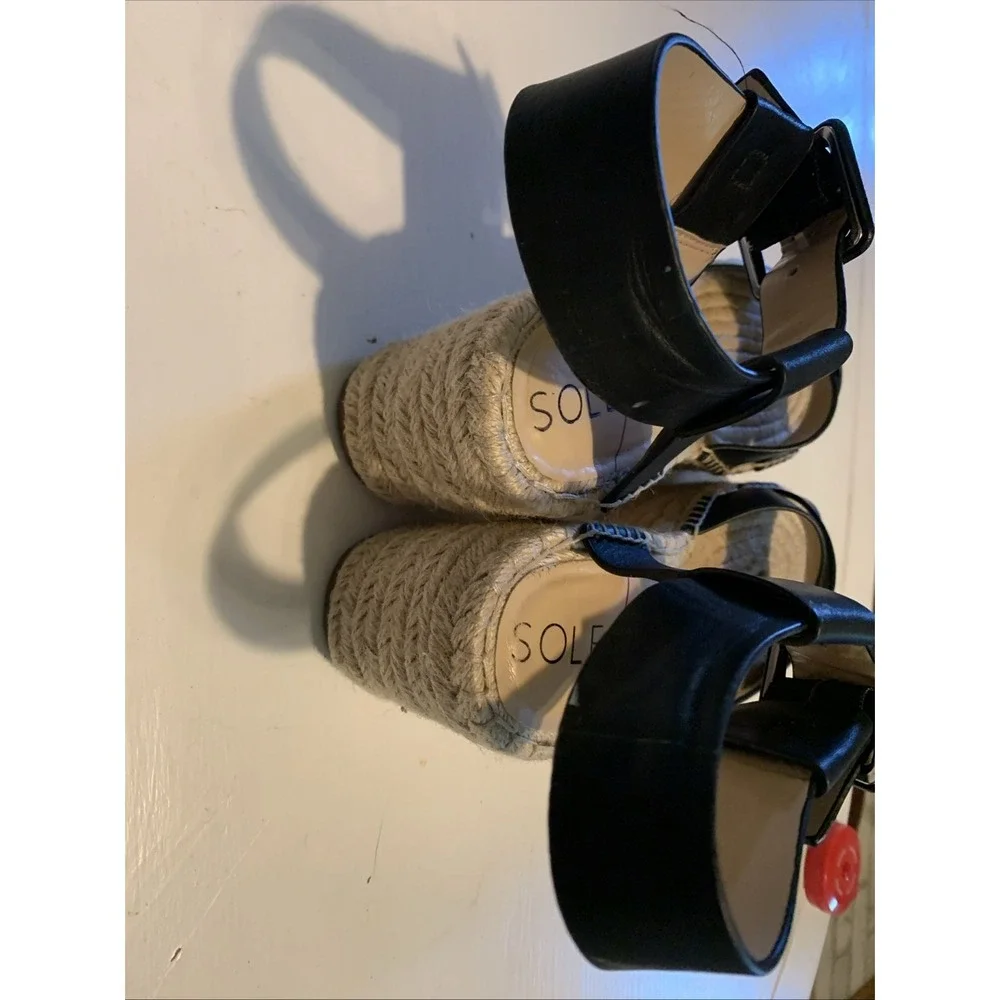Sole Society Audrina Wedge Espadrille Sandals‎ Black Color Size 6M/EU36.5